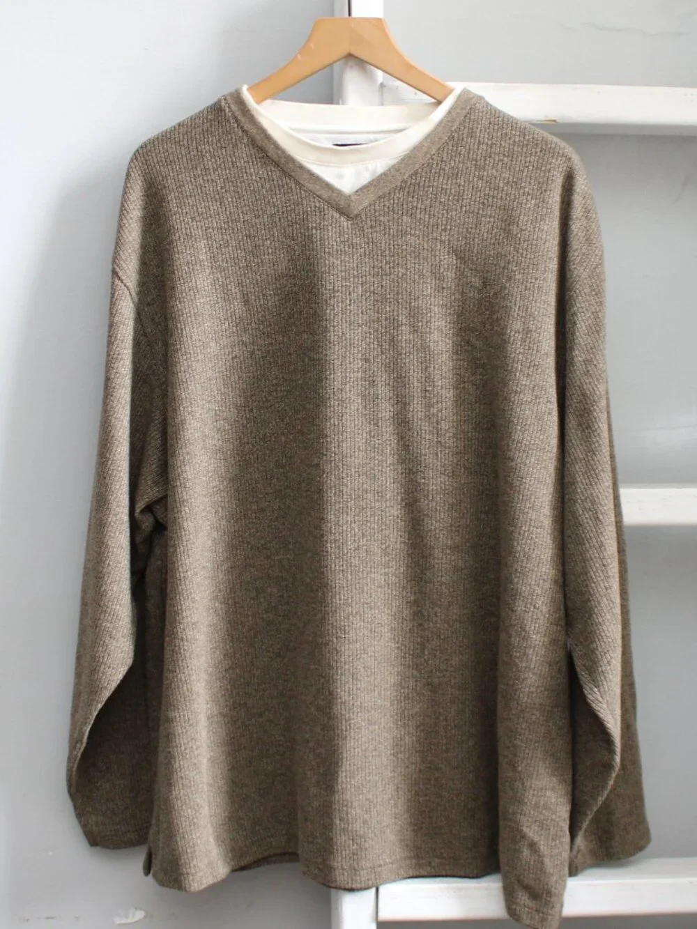 Hagger VTG 90s Y2K Brown Knit Pullover Sweater with Mock Tshirt Layer Size XL